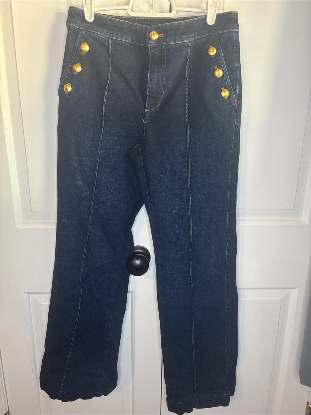 Talbots Flare Jeans Size 2 Dark Wash Gold Button High Rise Denim